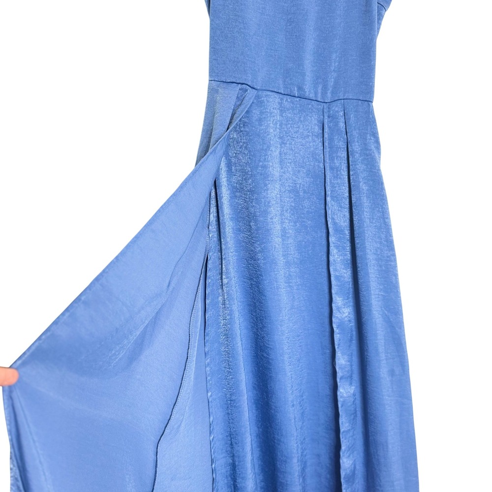 Homecoming Dance Blue Maxi Dress Small side slit modest conservative shimmer - Picture 2 of 7